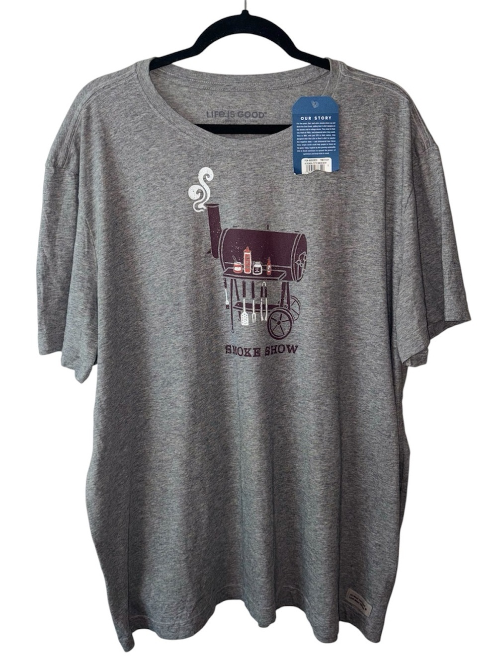 NWT Life is Good Smoke Show BBQ Grill Graphic T Shirt Gray XL Cotton